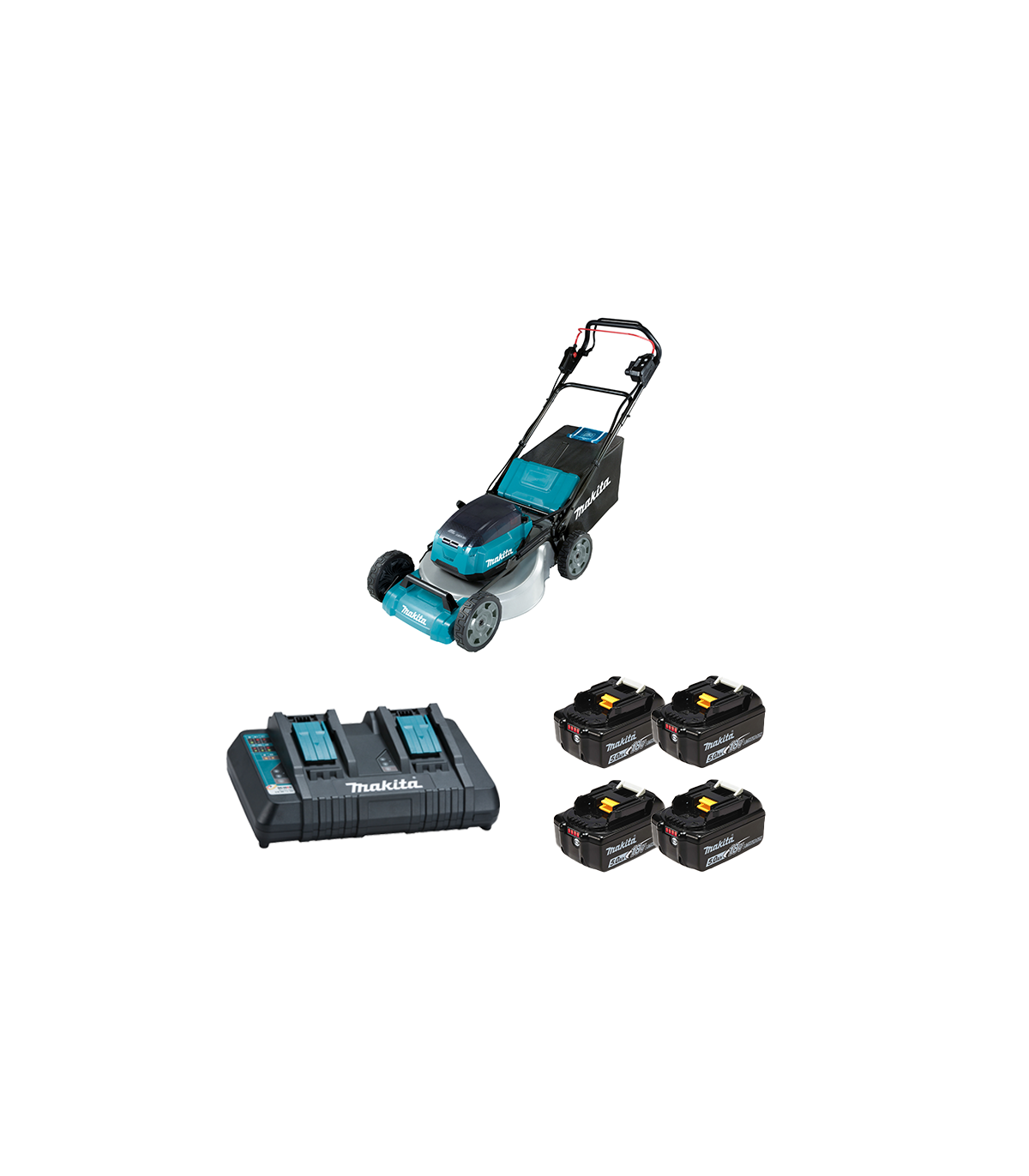 Tondeuse 2 x 18V auto-tractée 53cm DLM536Z + 4 batteries BL1850B + chargeur double DC18RD MAKITA