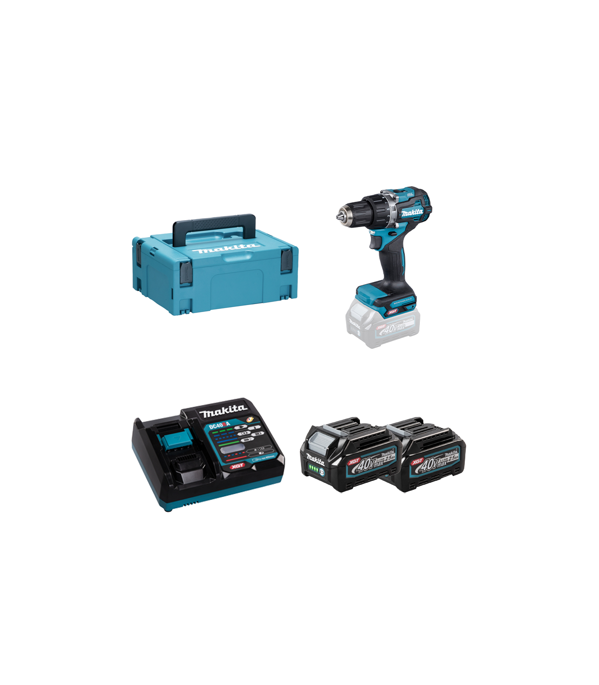 Perceuse-visseuse 40V 54Nm DF002GZ01 + 2 batteries 40V 2,5 Ah + chargeur rapide DC40RA MAKITA