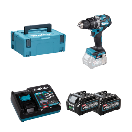 Perceuse-visseuse à percussion 40V 70Nm HP002GZ01 + 2 batteries 40V 2,5 Ah + chargeur rapide DC40RA MAKITA