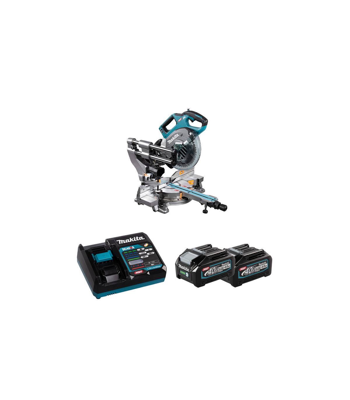 Scie à onglet radiale 40V Ø216mm LS002GZ01 + 2 batteries 40V 4 Ah + chargeur rapide DC40RA MAKITA
