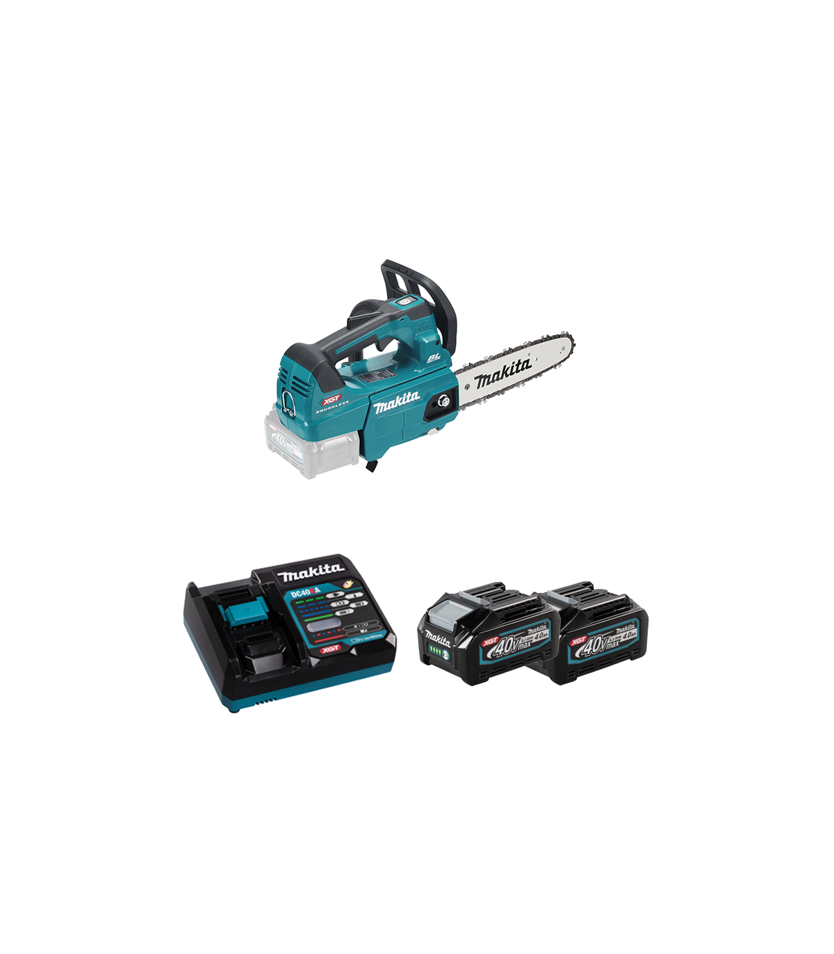 Tronçonneuse d'élagage 40V 25cm UC002GZ01 + 2 batteries 40V 4 Ah + chargeur rapide DC40RA MAKITA