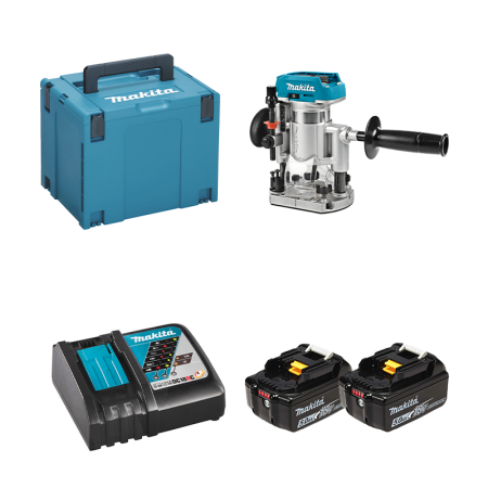 Défonceuse-affleureuse 18V DRT50ZJX3 + 2 batteries BL1850B 18V 5 Ah + 1 chargeur rapide DC18RC MAKITA