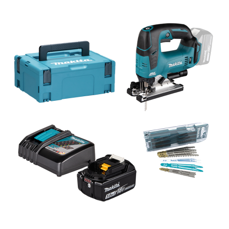 Pack scie sauteuse DJV182ZJ + Batterie BL1850B 5 Ah + Chargeur DC18RC + 10 lames Multimatériaux S-Express MAKITA