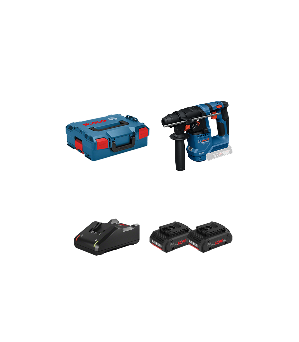 Perforateur SDS Plus GBH 18V-18 + 2 batteries Procore 18V 4 Ah + 1 chargeur GAL 18V-40 BOSCH