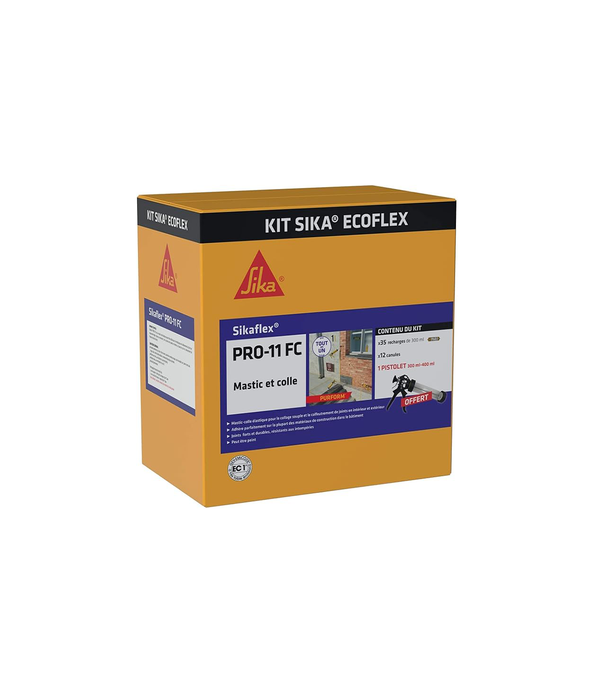 Carton de 35 Mastics-colles Kit Ecoflex PRO-11 FC Blanc 300ml SIKA