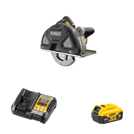 Scie circulaire 18V Ø184 mm DCS383N-XJ DEWALT + 1 batterie 18V 5 Ah + 1 chargeur DCB1104-QW