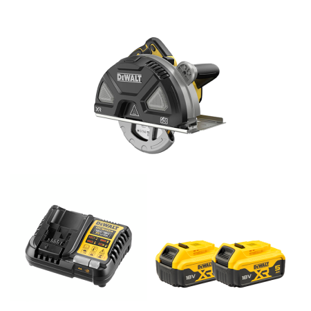 Scie circulaire 18V Ø184 mm DCS383N-XJ + 2 batterie 18V 5 Ah + 1 chargeur DCB1104-QW DEWALT