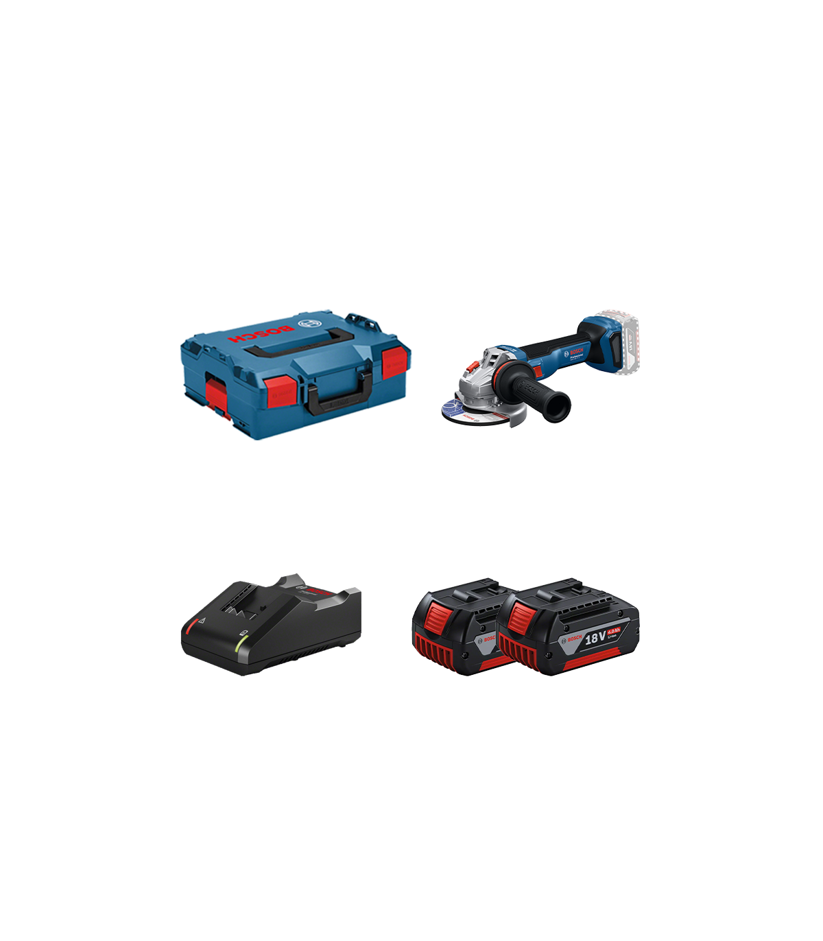 Meuleuse Ø125 mm GWS 18V-11 + 2 batteries GBA 18V 4 Ah + Chargeur GAL 18V-40 BOSCH