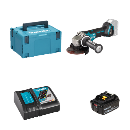 Meuleuse Ø125mm 18V DGA508ZJ + 1 batterie BL1850B 18V 5 Ah + 1 chargeur rapide DC18RC MAKITA