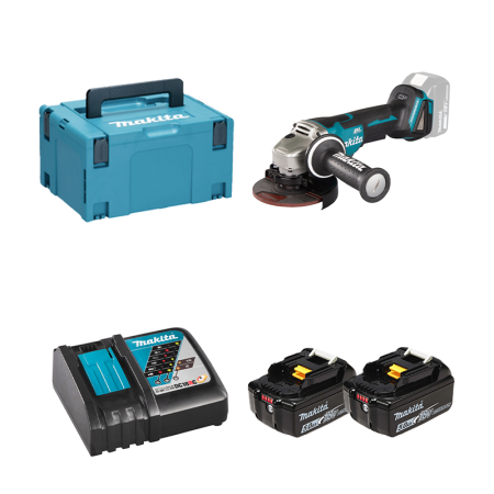 Meuleuse Ø125mm 18V DGA508ZJ + 2 batteries BL1850B 18V 5 Ah + 1 chargeur rapide DC18RC MAKITA