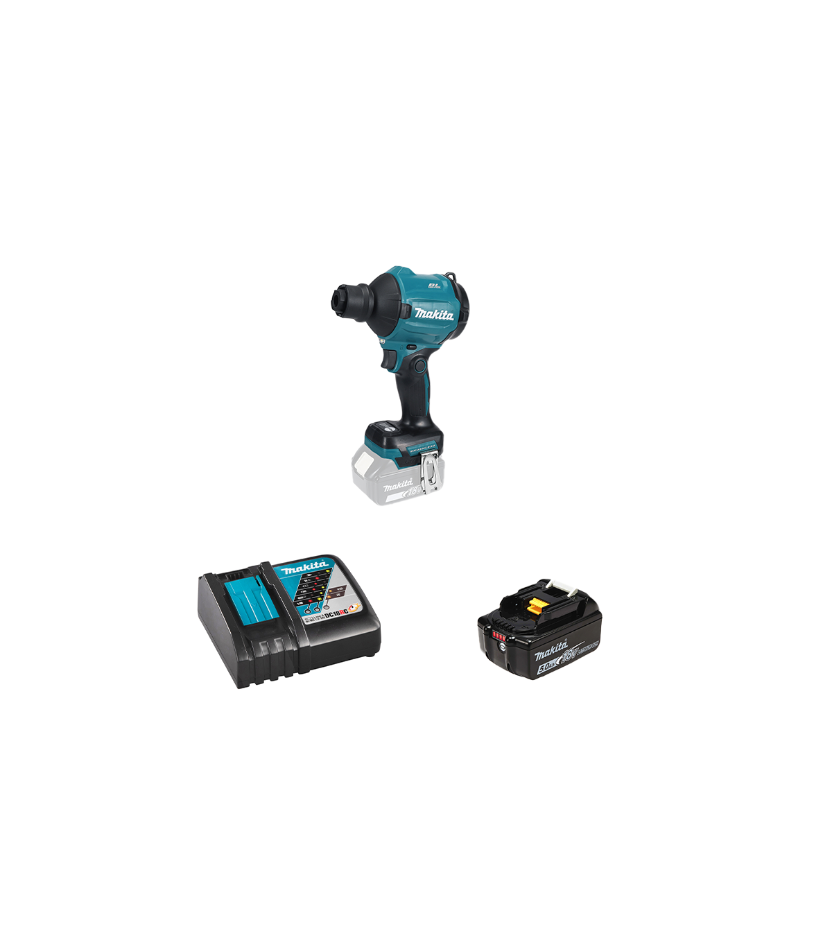 Souffleur à poussière 18V DAS180Z + 1 batterie BL1850B 18V 5 Ah + 1 chargeur rapide DC18RC MAKITA