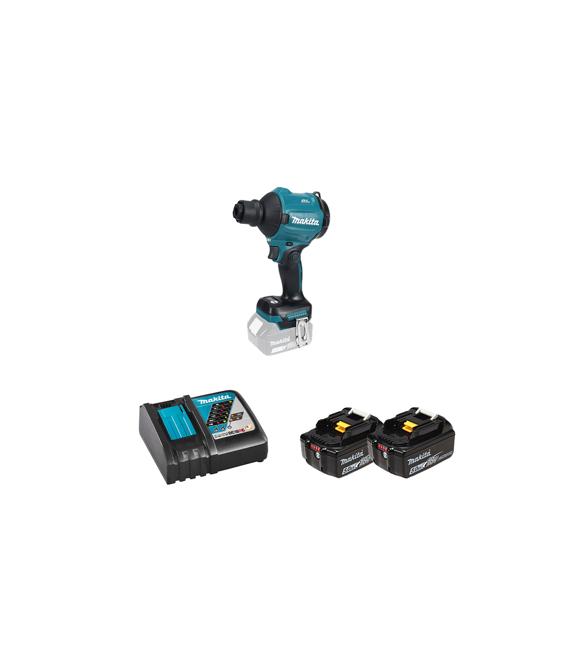 Souffleur à poussière 18V DAS180Z + 2 batteries BL1850B 18V 5 Ah + 1 chargeur rapide DC18RC MAKITA
