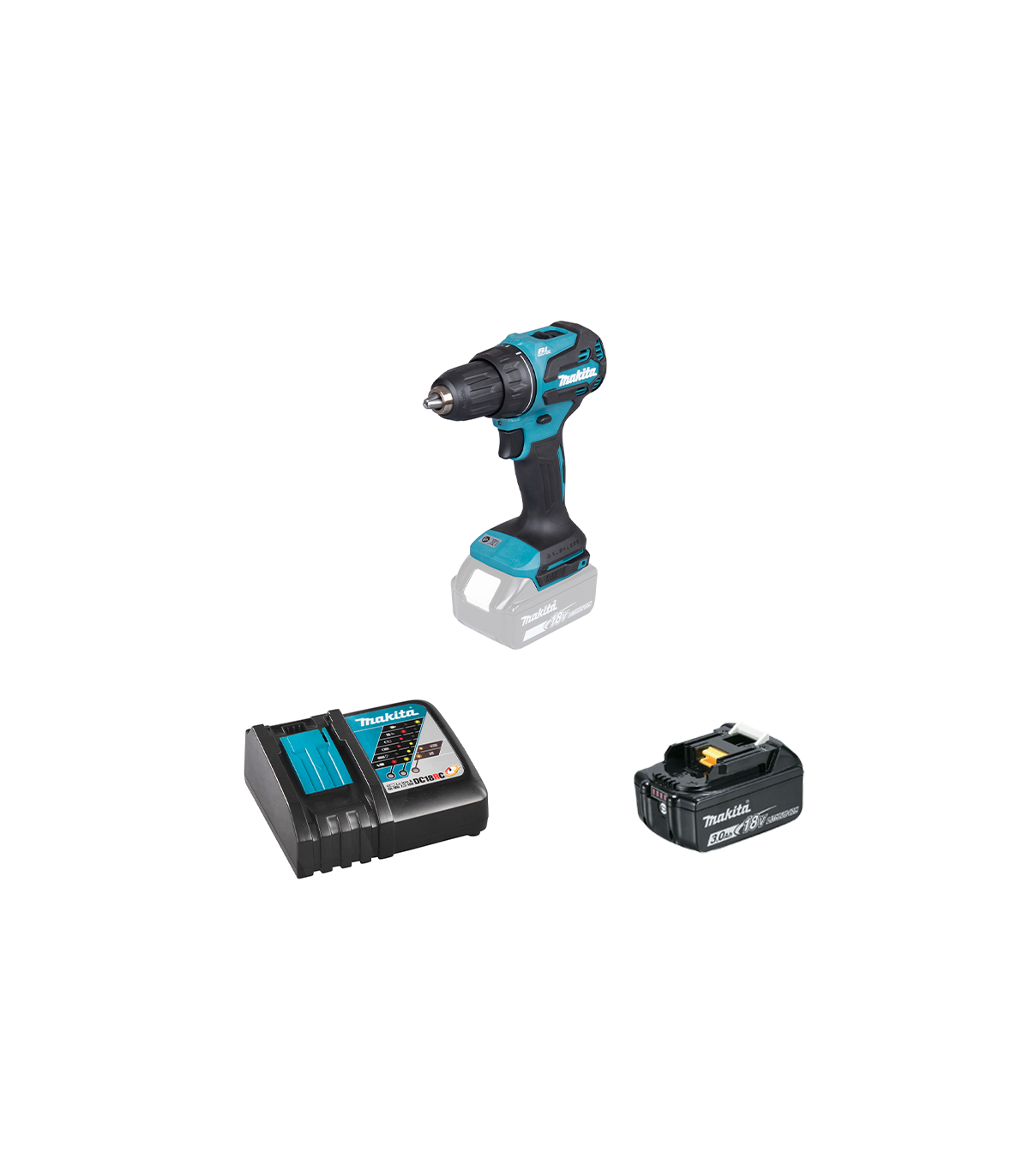 Perceuse-visseuse 18V DDF490Z + 1 batterie BL1830B 18V 3 Ah + chargeur rapide DC18RC MAKITA