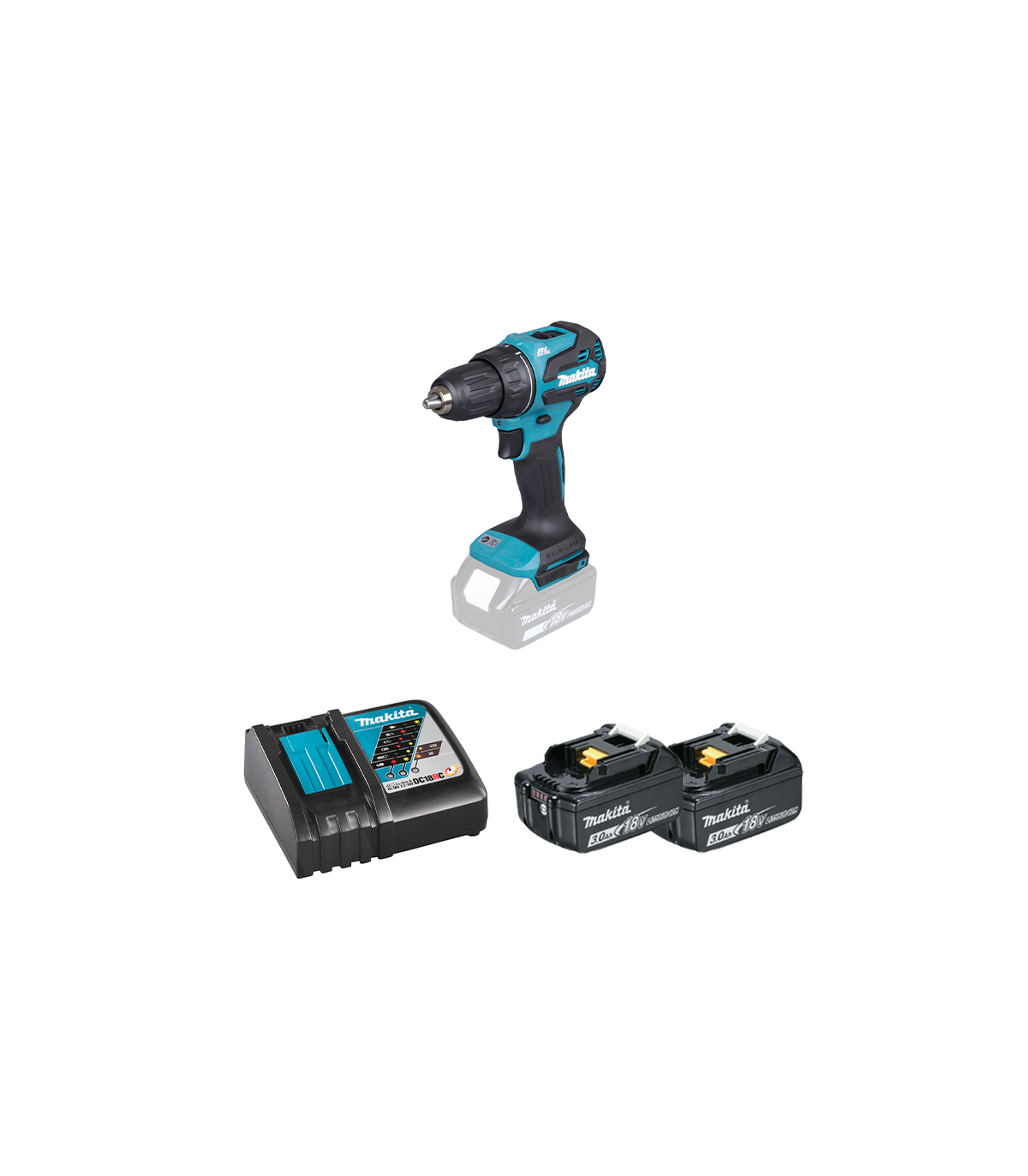 Perceuse-visseuse 18V DDF490Z + 2 batteries BL1830B 18V 3 Ah + chargeur rapide DC18RC MAKITA