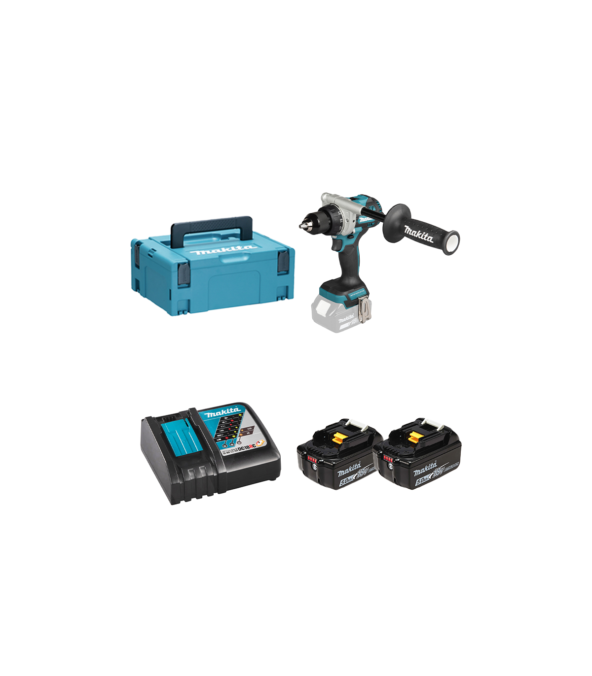 Perceuse-visseuse 18V DDF492ZJ + 2 batteries BL1850B 18V 5 Ah + chargeur rapide DC18RC MAKITA