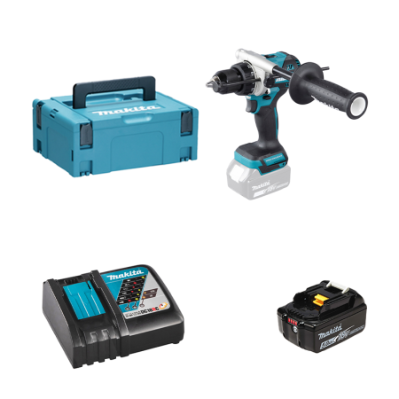 Perceuse-visseuse à percussion 18V DHP492ZJ + 1 batterie BL1850B 18V 5 Ah + chargeur rapide DC18RC MAKITA