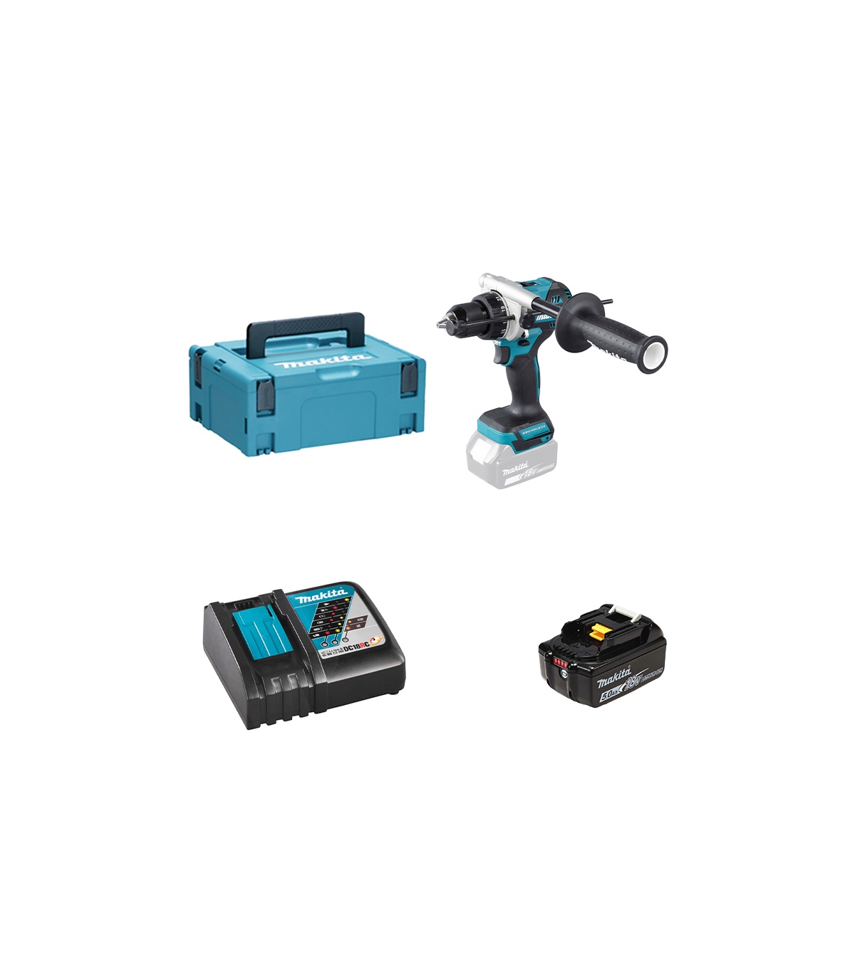 Perceuse-visseuse à percussion 18V DHP492ZJ + 1 batterie BL1850B 18V 5 Ah + chargeur rapide DC18RC MAKITA