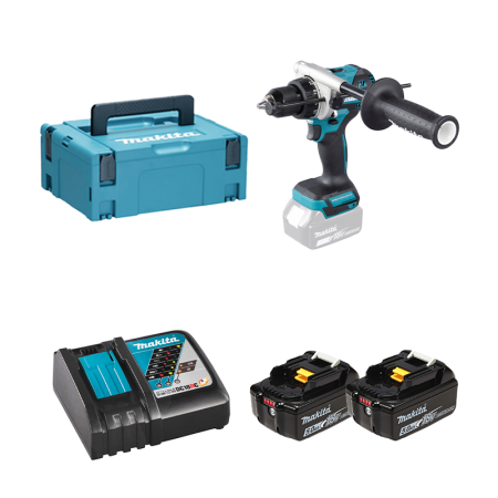Perceuse-visseuse à percussion 18V DHP492ZJ + 2 batteries BL1850B 18V 5 Ah + chargeur rapide DC18RC MAKITA