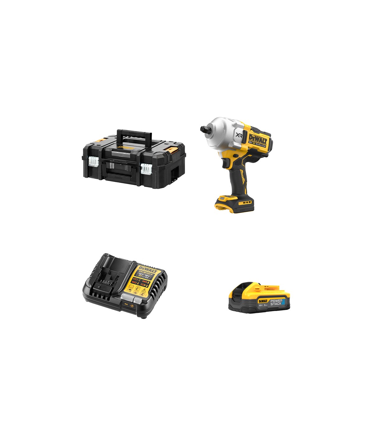 Boulonneuse 18V 1/2" DCF961NT-XJ + 1 batterie 18V 5 Ah POWERSTACK + 1 chargeur DCB1104-QW DEWALT