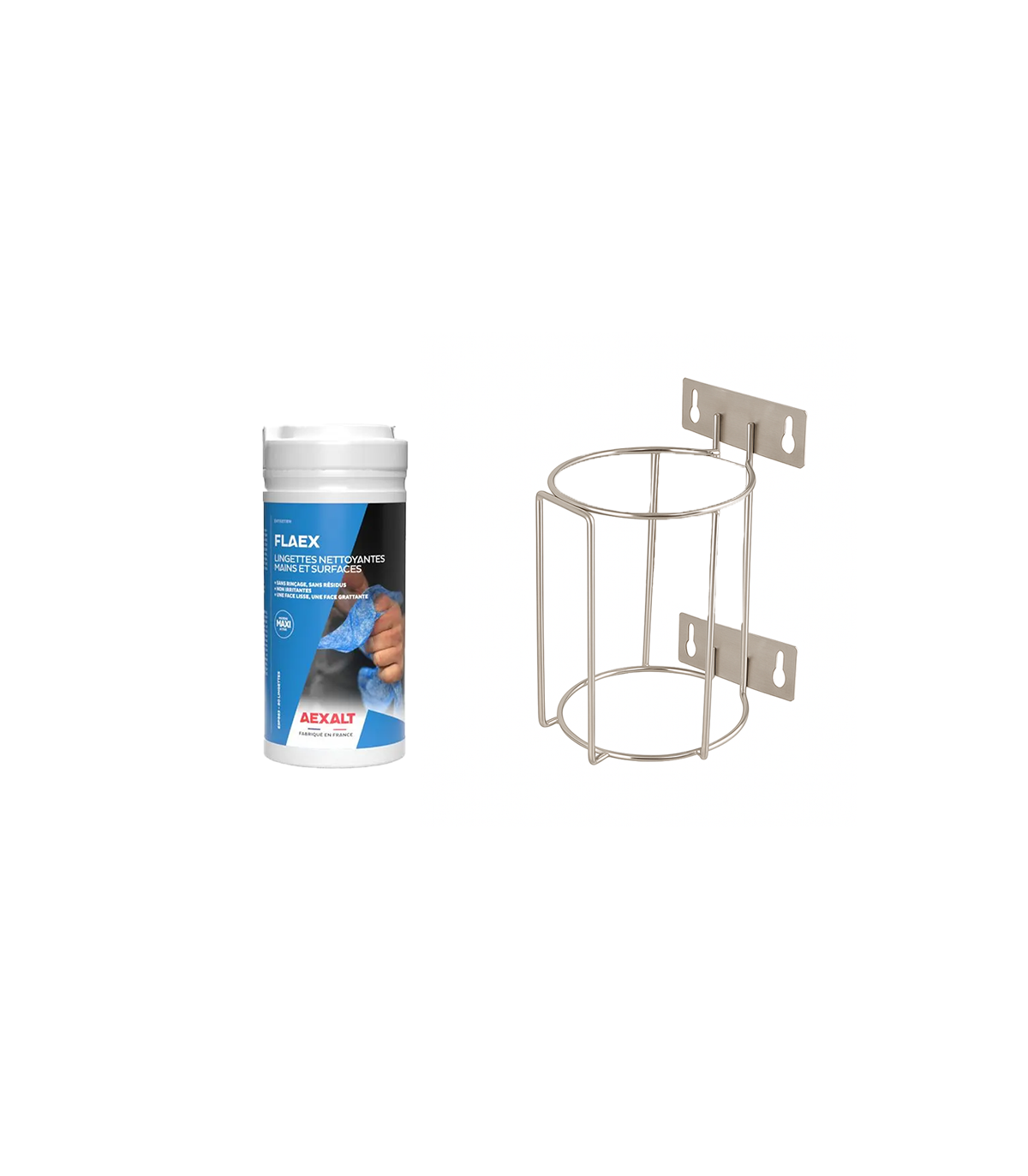 Pack support mural pour lingettes + lingettes nettoyantes mains et surfaces FLAEX AEXALT