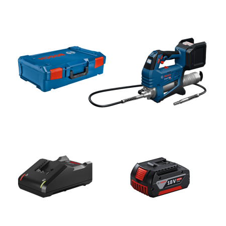 Pompe à graisse 18V GFP 18V-10 + 1 batterie GBA 18V 4 Ah + 1 Chargeur GAL 18V-40 BOSCH