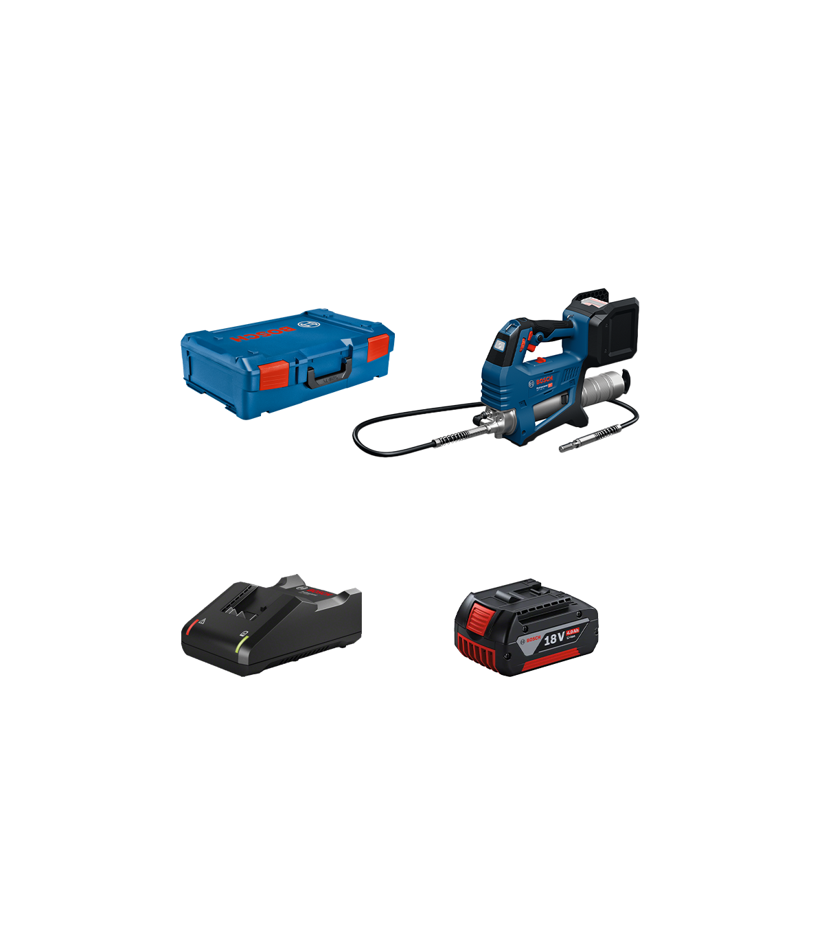 Pompe à graisse 18V GFP 18V-10 + 1 batterie GBA 18V 4 Ah + 1 Chargeur GAL 18V-40 BOSCH