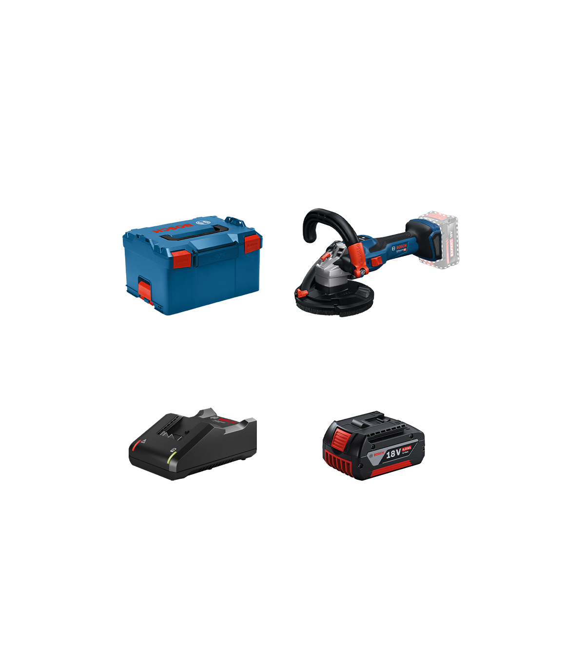 Ponceuse à béton Ø125 mm GWS 18V-15 S + 1 batterie GBA 18V 4 Ah + 1 Chargeur GAL 18V-40 BOSCH