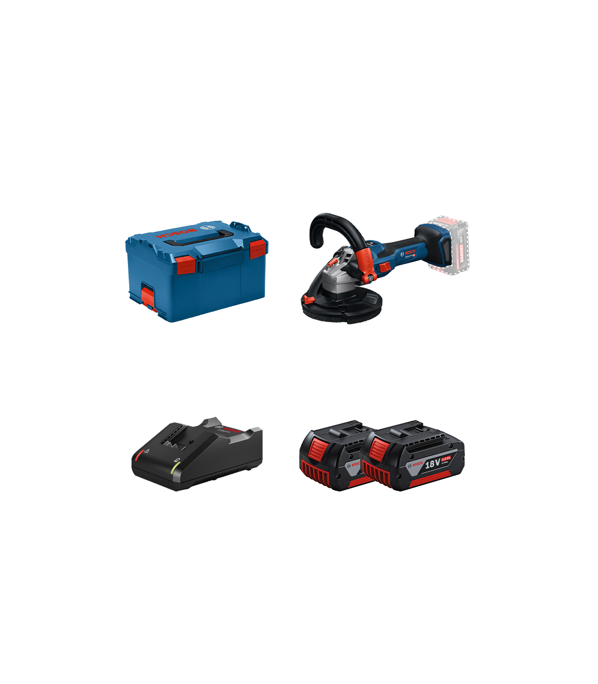 Ponceuse à béton Ø125 mm GWS 18V-15 S + 2 batteries GBA 18V 4 Ah + 1 Chargeur GAL 18V-40 BOSCH