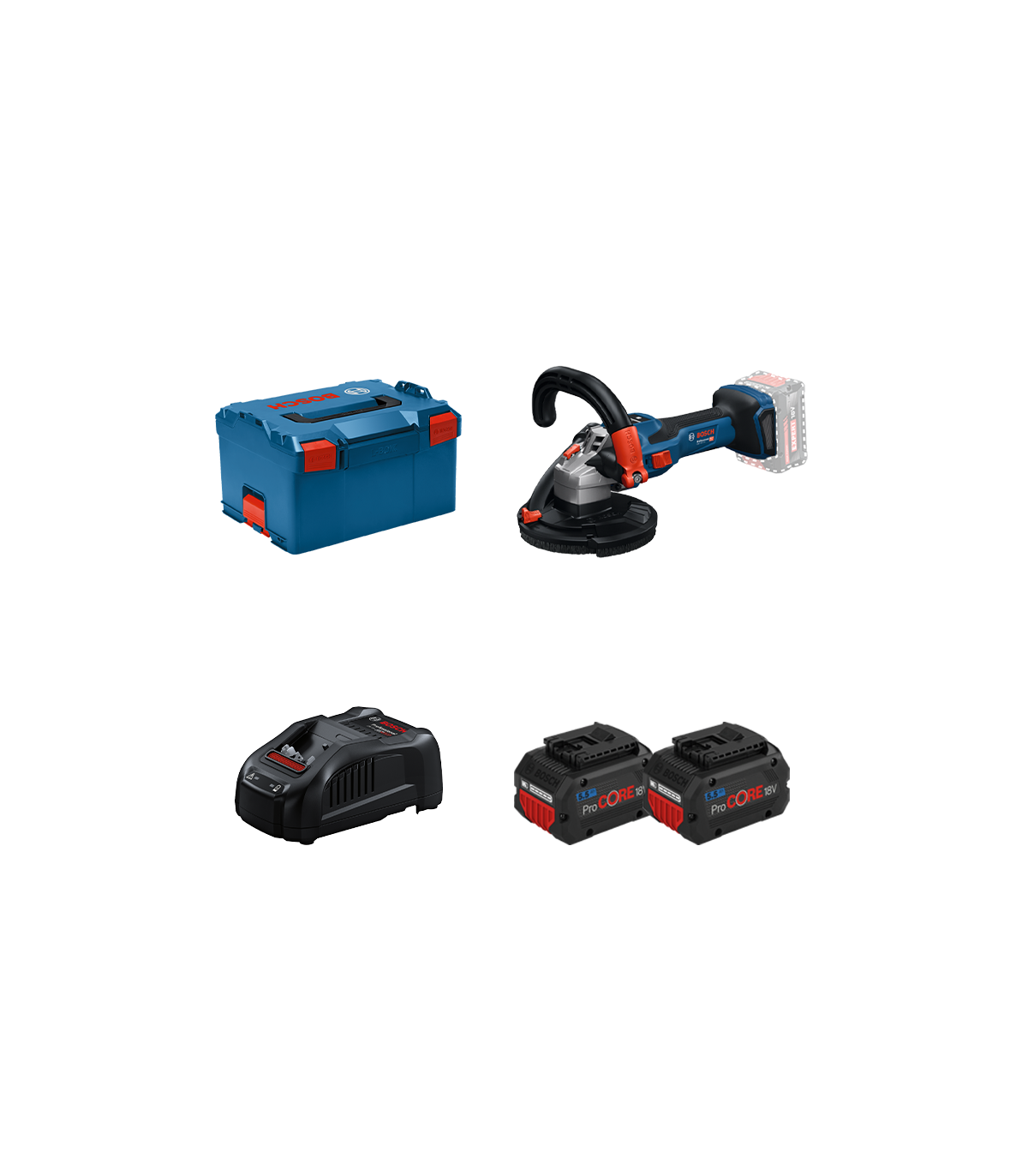 Ponceuse à béton Ø125 mm GWS 18V-15 S + 2 batteries ProCore 18V 5,5 Ah + 1 Chargeur GAL 1880 CV BOSCH
