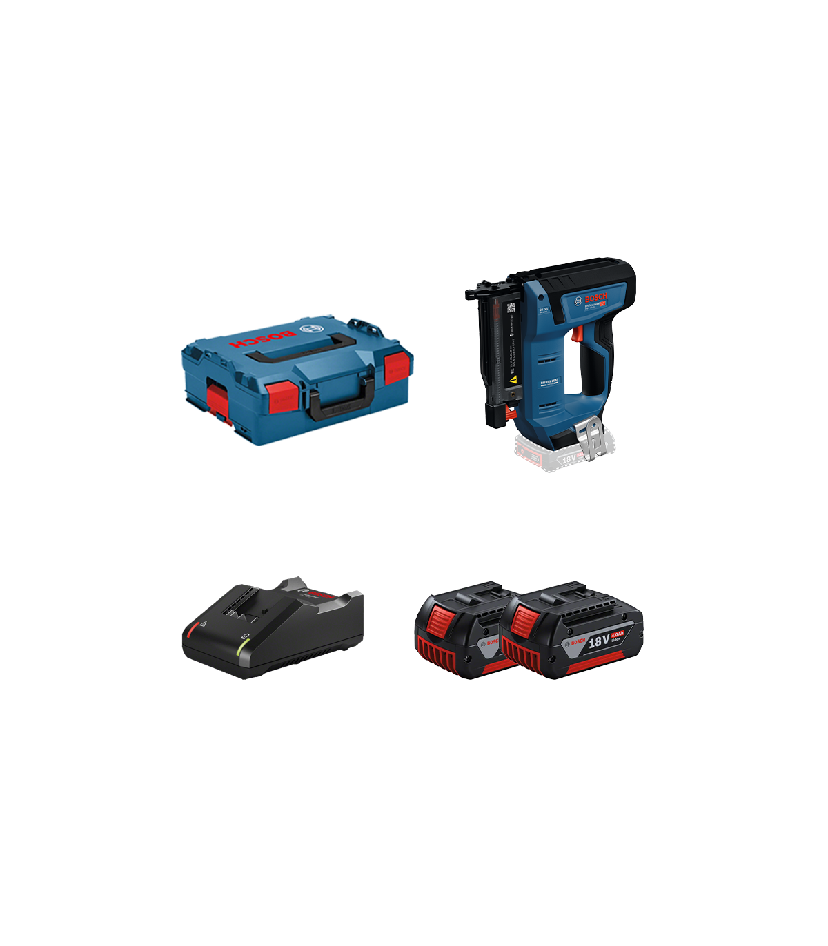 Cloueur de finition GNH 18V-35 + 2 batteries GBA 18V 4 Ah + 1 Chargeur GAL 18V-40 BOSCH