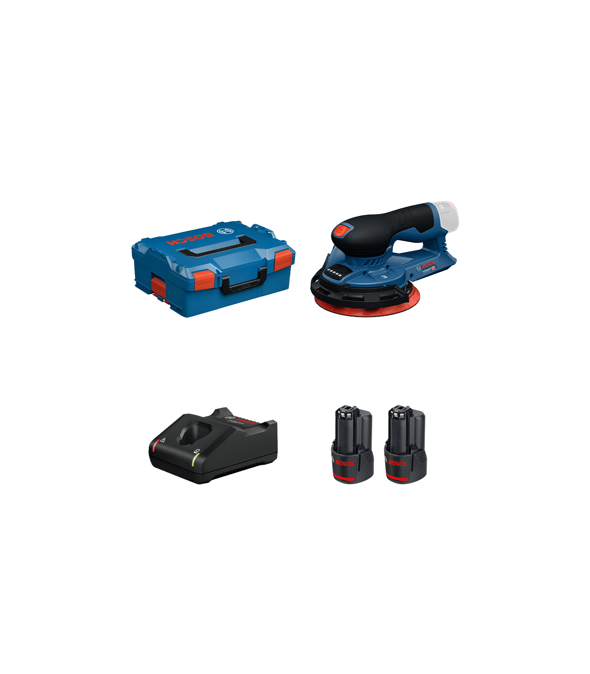 Ponceuse excentrique Ø150 mm GEX 12V-150-3 + 2 batteries 12V 3 Ah + 1 chargeur GAL 12V-40 BOSCH
