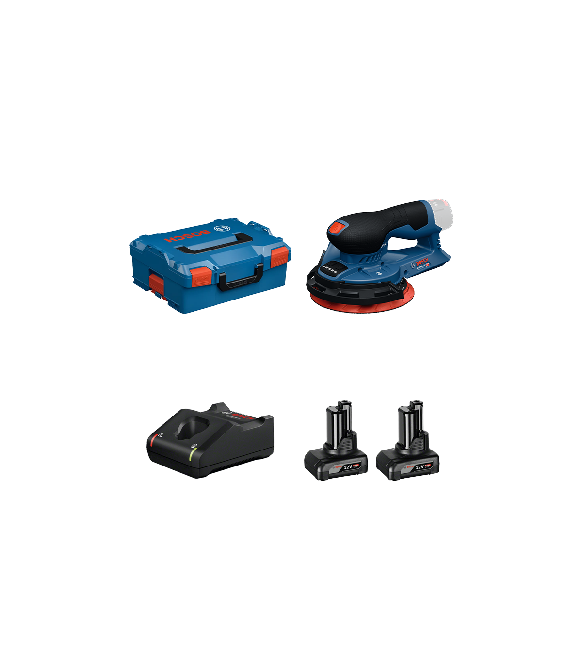 Ponceuse excentrique Ø150 mm GEX 12V-150-3 + 2 batteries 12V 6 Ah + 1 chargeur GAL 12V-40 BOSCH