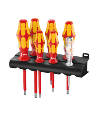 Jeu de 6 tournevis isolés Kraftform Plus + Testeur de phase unipolaire WERA