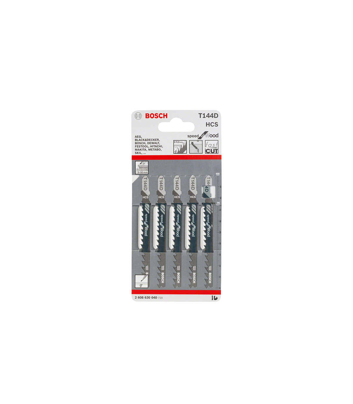 Lot de 5 lames de scie sauteuse 100 mm T 144 D Bois BOSCH