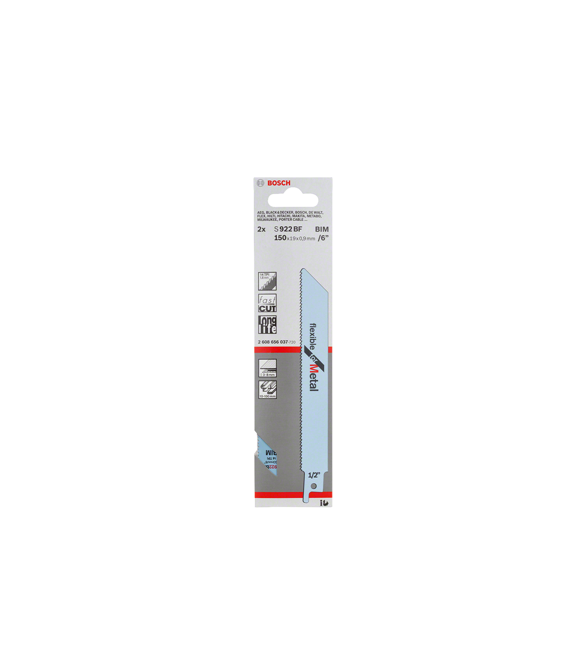 Lot de 2 lames de scie sabre 150 mm S 922 BF Métal BOSCH