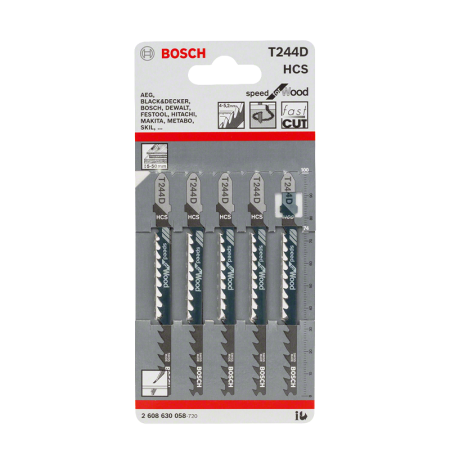 Lot de 5 lames de scie sauteuse 100 mm T 244 D Bois BOSCH