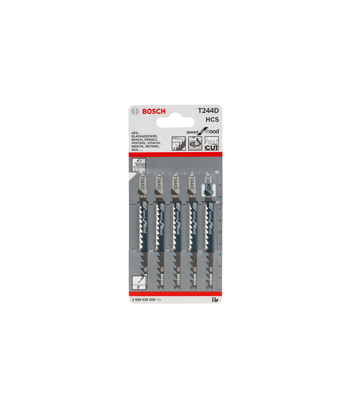 Lot de 5 lames de scie sauteuse 100 mm T 244 D Bois BOSCH