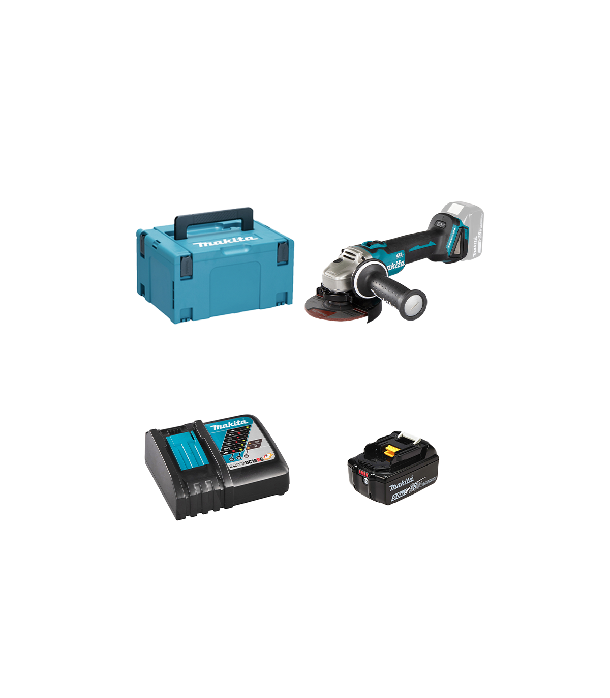 Meuleuse Ø125 mm 18V DGA504ZJ + 1 batterie BL1850B 18V 5 Ah + chargeur rapide DC18RC MAKITA