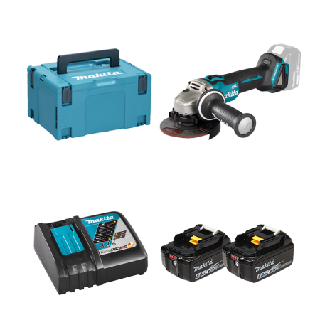 Meuleuse Ø125 mm 18V DGA504ZJ + 2 batteries BL1850B 18V 5 Ah + chargeur rapide DC18RC MAKITA