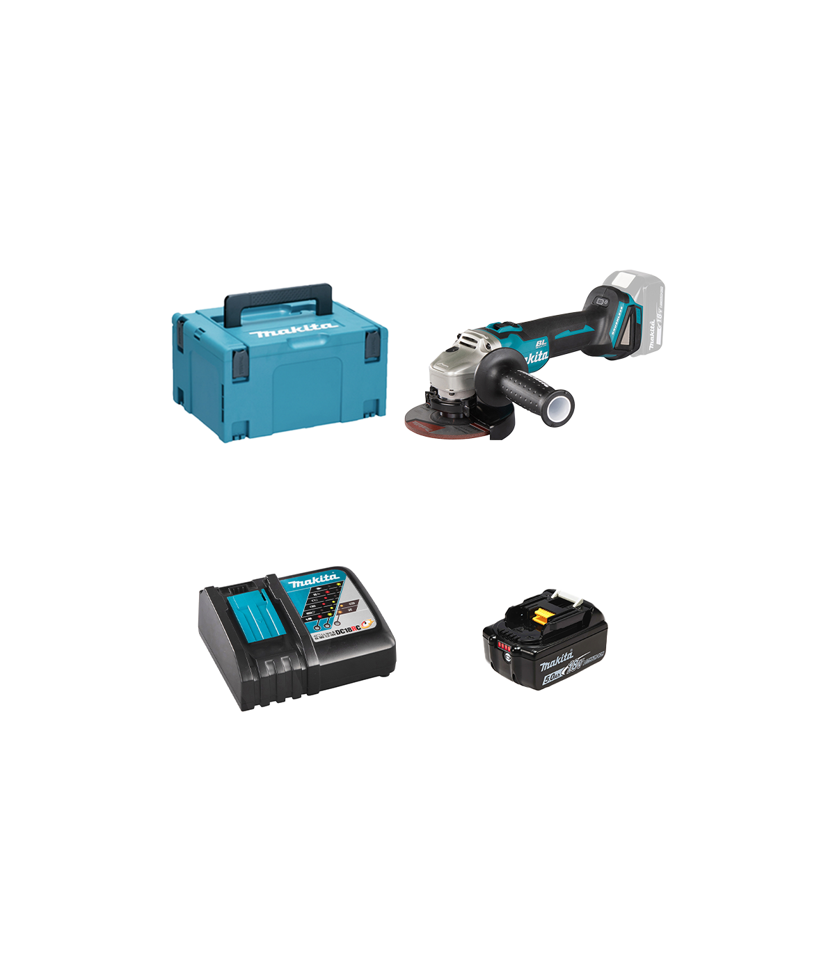 Meuleuse Ø125 mm 18V DGA506ZJ + 1 batterie BL1850B 18V 5 Ah + 1 chargeur rapide DC18RC MAKITA