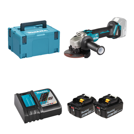 Meuleuse Ø125 mm 18V DGA506ZJ + 2 batteries BL1850B 18V 5 Ah + 1 chargeur rapide DC18RC MAKITA