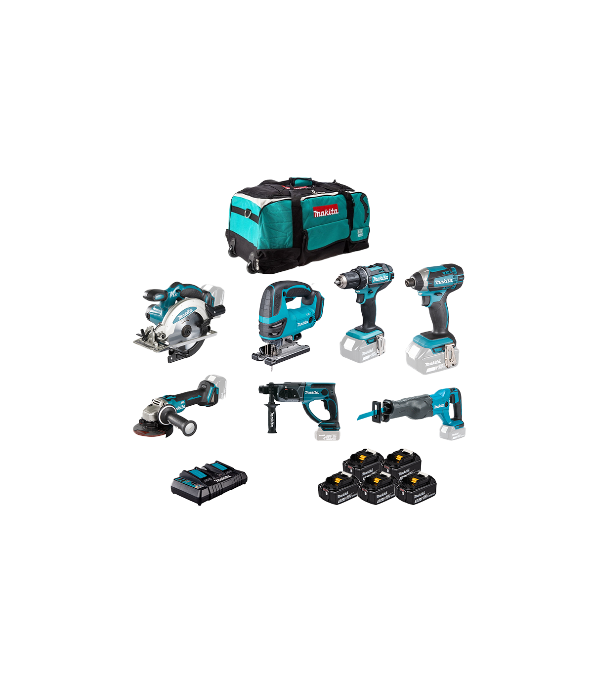 Pack 7 outils 18 V DLX7013PT1 MAKITA (DDF482 + DTD152 + DGA504 + DSS610 + DHR202 + DJR186 + DJV180)