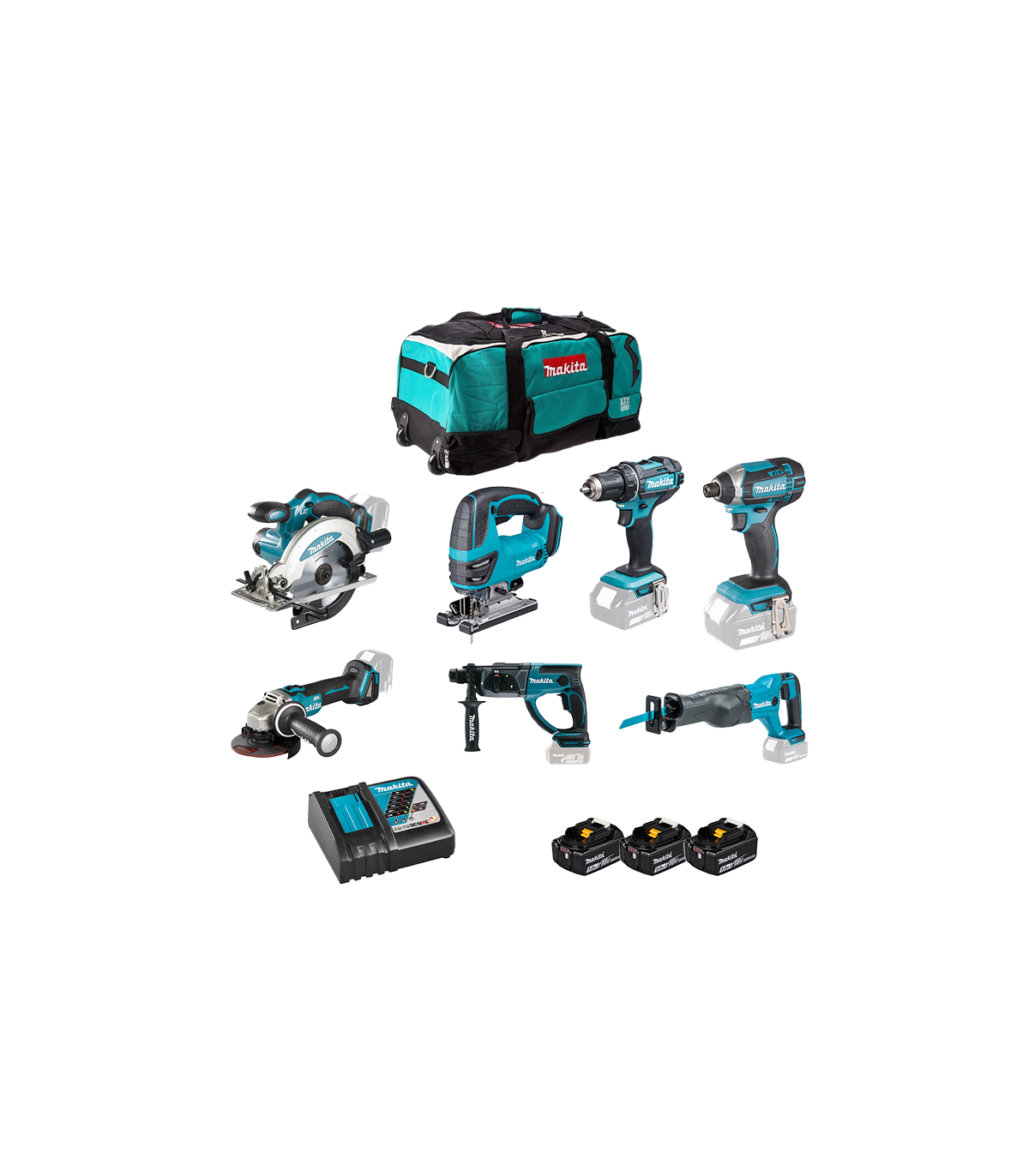 Pack 7 outils 18 V DLX7013PT MAKITA (DDF482 + DTD152 + DGA504 + DSS610 + DHR202 + DJR186 + DJV180)
