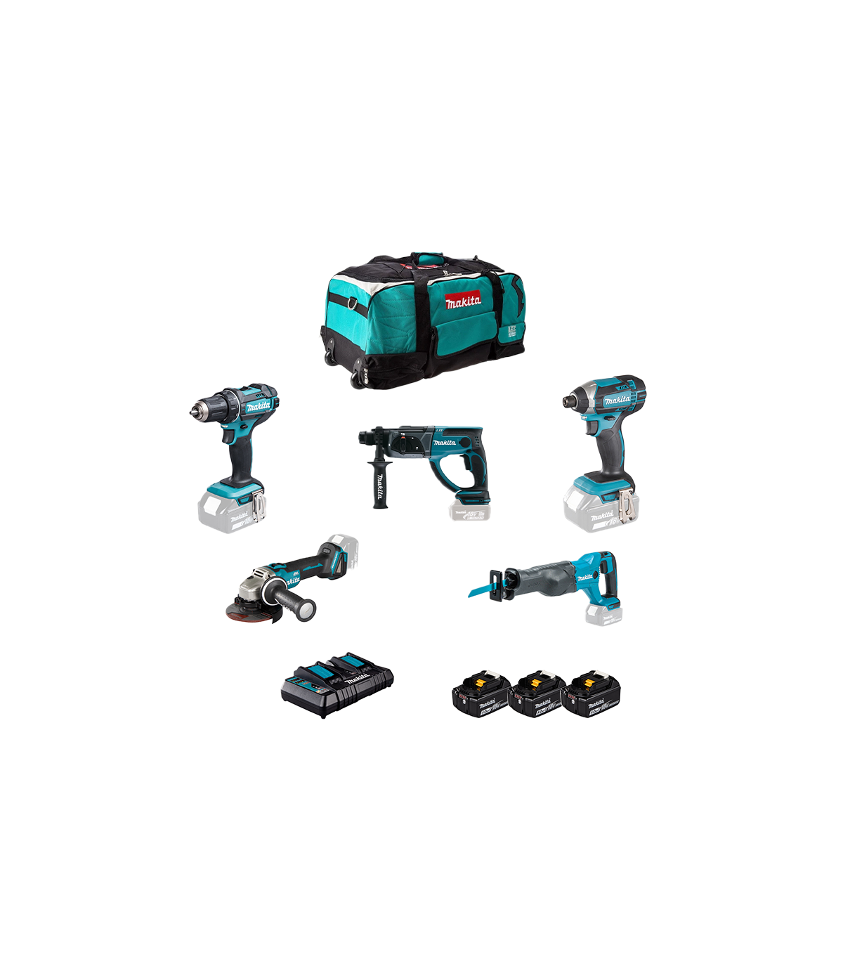 Pack 5 outils 18V DLX5013PT MAKITA (DDF482 + DTD152 + DGA504 + DHR202 + DJR186)