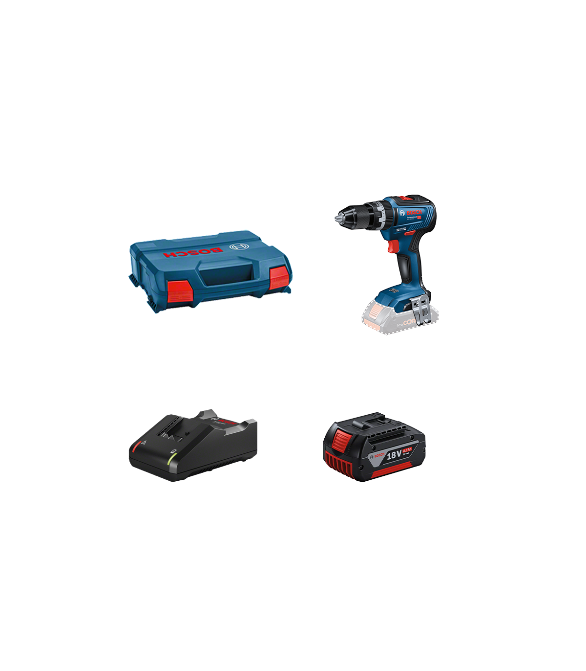 Perceuse-visseuse à percussion GSB 18V-55 en coffret L-CASE + 1 batterie GBA 18V 4 Ah + 1 chargeur GAL 18V-40 BOSCH