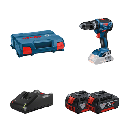 Perceuse-visseuse à percussion GSB 18V-55 en coffret L-CASE + 2 batteries GBA 18V 4 Ah + 1 chargeur GAL 18V-40 BOSCH