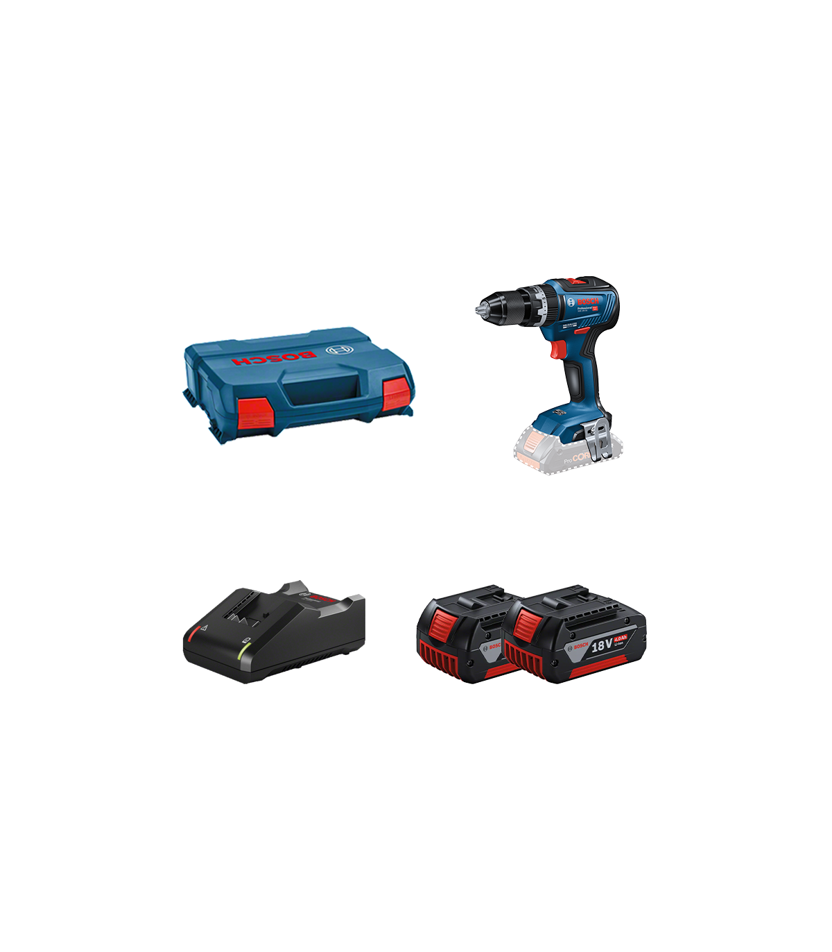 Perceuse-visseuse à percussion GSB 18V-55 en coffret L-CASE + 2 batteries GBA 18V 4 Ah + 1 chargeur GAL 18V-40 BOSCH