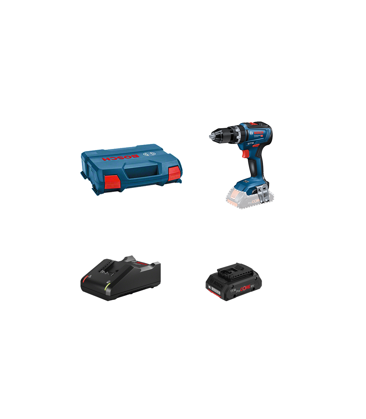 Perceuse-visseuse à percussion GSB 18V-55 en coffret L-CASE + 1 batterie Procore 18V 4 Ah + 1 chargeur GAL 18V-40 BOSCH