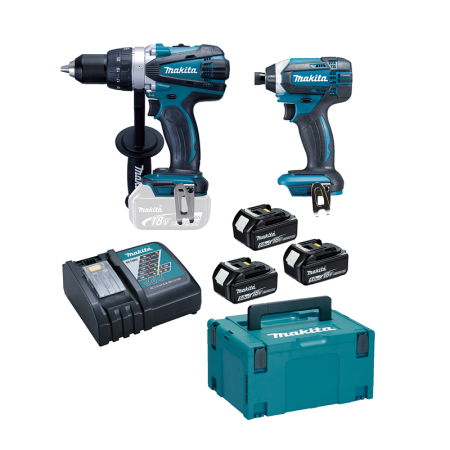 Ensemble de 2 machines 18V (DDF458 + DTD152) DLX2144TJ1 + 3 batteries BL1850 18V 5 Ah + 1 chargeur rapide DC18RC MAKITA