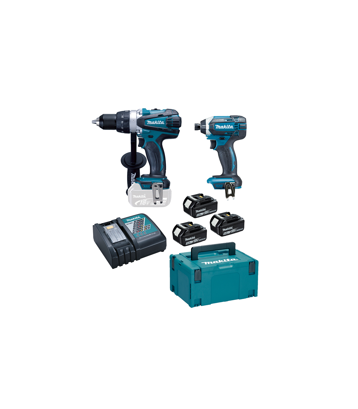 Ensemble de 2 machines 18V (DDF458 + DTD152) DLX2144TJ1 + 3 batteries BL1850 18V 5 Ah + 1 chargeur rapide DC18RC MAKITA